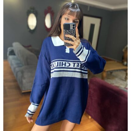 Lacivert Yazılı Triko