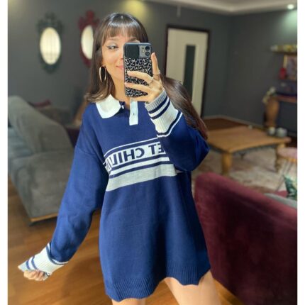 Lacivert Yazılı Triko