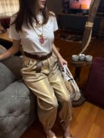 Aurora Gold Parlak Kemer Detaylı İthal Pantolon