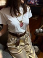 Aurora Gold Parlak Kemer Detaylı İthal Pantolon