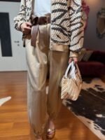 Aurora Gold Parlak Kemer Detaylı İthal Pantolon